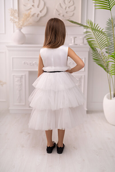 Asel Kids Rochie de seară albă pentru fete pentru ocazii speciale Rochie cu etaje din tul