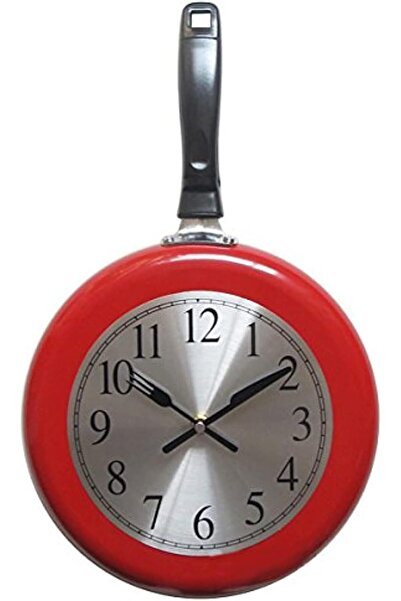 Timelike ساعة حائط مطبخ على شكل مقلاة معدنية مقاس 10 بوصات (حمراء)