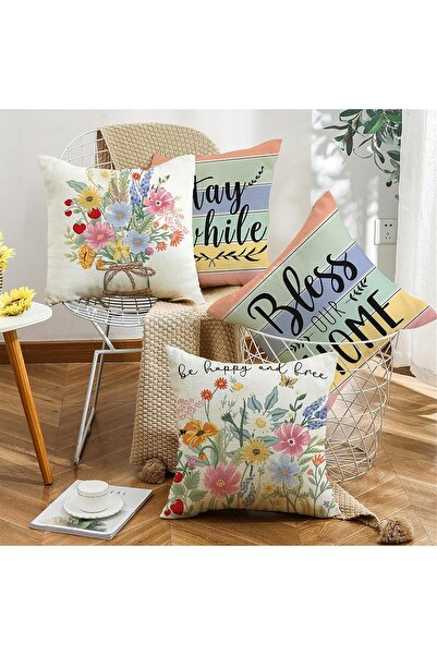 KASTWAVE Spring Floral Throw Pillow Covers 18x18 Inches (4 PCS)
