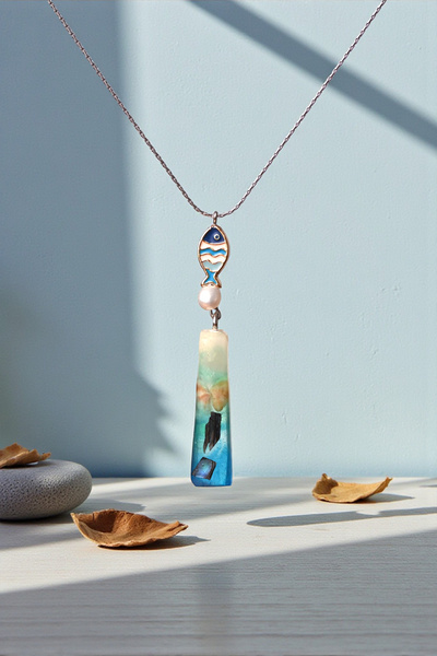 Özgüneş4c Blue Flow Epoksi Kolye