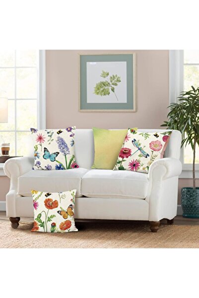 MAKINGTEC Throw Pillow Covers Spring Wild Flower 18 x 18 Inch - 4PCS Polyester Linen