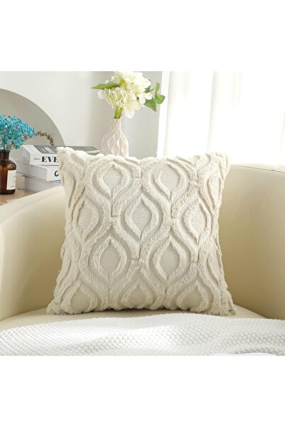 decorUhome Set of 2 Faux Fur Cushion Covers 65 x 65 cm, Soft Plush Velvet, Beige