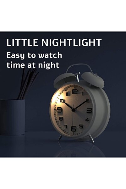 X SPRING Twin Bell Alarm Clock - Non-ticking Vintage Analog with Backlight (White)