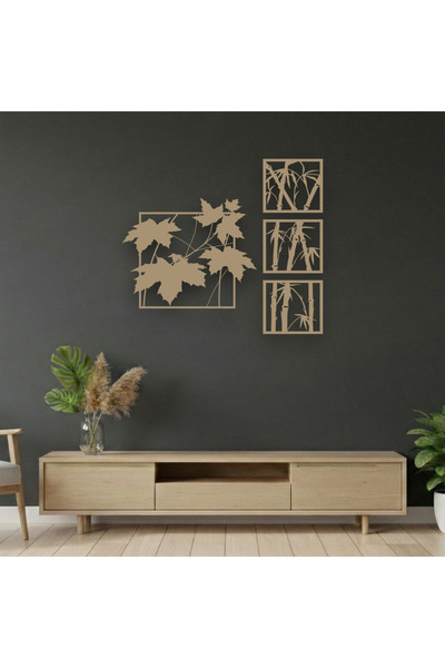 EckDekor Zen Bahçesi 4'lü Duvar Seti Lazer Kesim Ahşap Tablo
