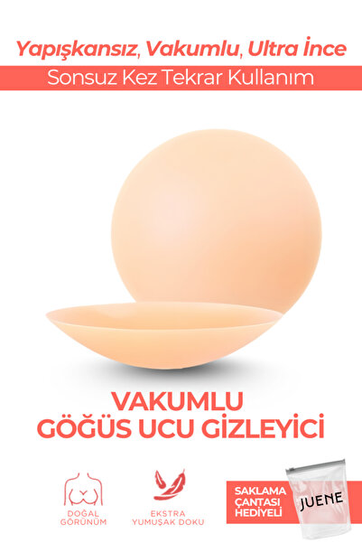 Juene Silikon Göğüs Ucu Gizleyici – Yapışkansız Vakumlu, İz Bırakmayan, Tekra...