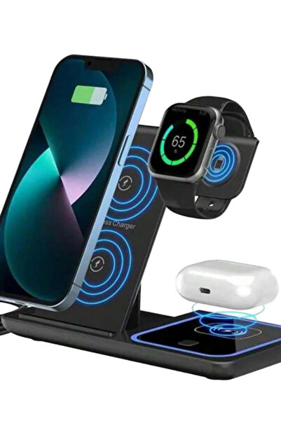 OEM 3-in-1 Universal Wireless Charger 15W, Compact, Black – Phone, Watch, AirPods