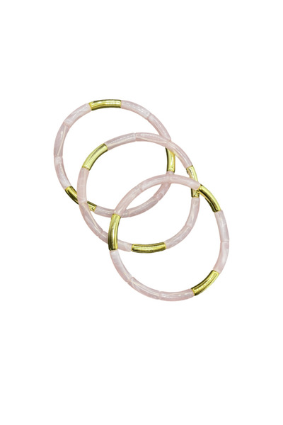 FM 🌸   مجموعة أساور أكريليك باللون الوردي والذهبي - أناقة رقيقة وأناقة فائقة