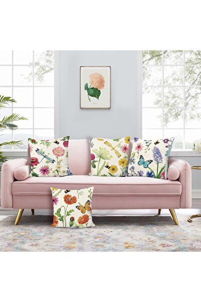 MAKINGTEC Throw Pillow Covers Spring Wild Flower 18 x 18 Inch - 4PCS Polyester Linen