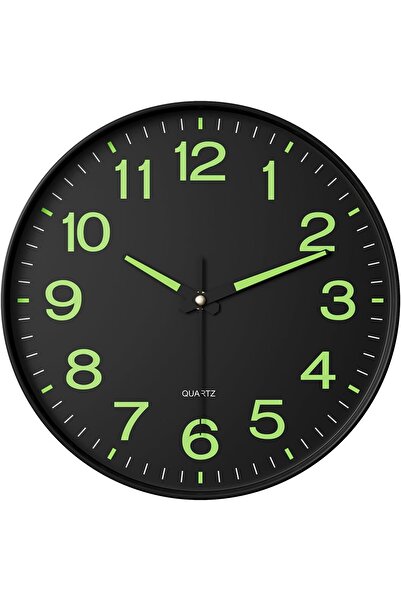 Generic Night Light Wall Clock, 12-inch Silent Non-Ticking Quartz, Glow-in-the-Dark (Black)