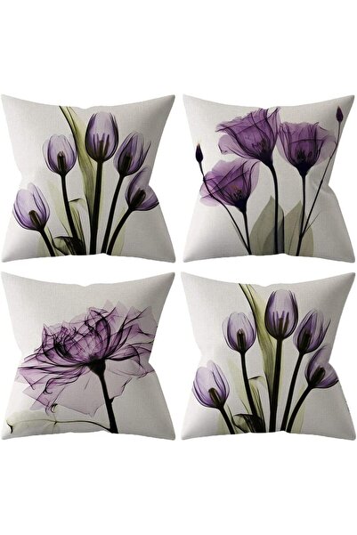 SWIUKPHE Throw Pillow Covers Set of 4 Purple Flower 18x18 inch Linen Cushion ...