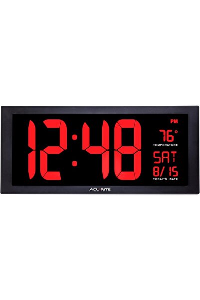 Acurite 18" Digital LED Oversized Wall Clock with Date & Temperature, Red