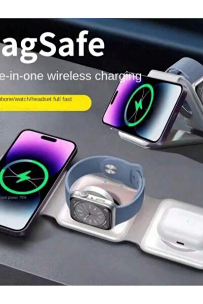 OEM White 3-in-1 Magnetic Foldable Wireless Charger – Compatible with iPhone, AirPods, Apple Watch