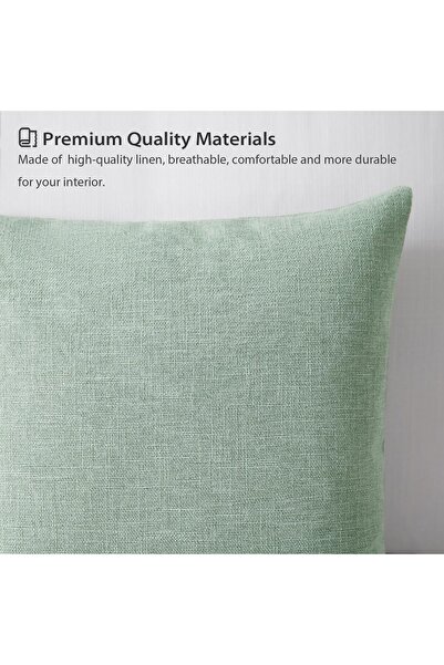 Meekio Set of 2 Sage Green 18 x 18 Inch Linen Pillow Covers - Farmhouse Boho Decorative