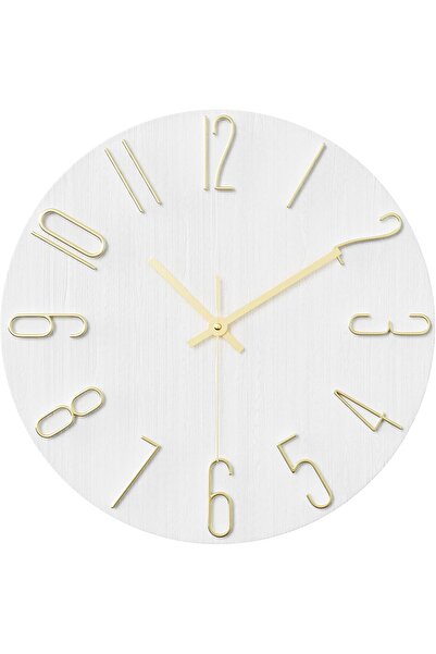 Generic Wall Clock 12 Inch Silent Non-Ticking Wooden Battery Operated Modern (White)