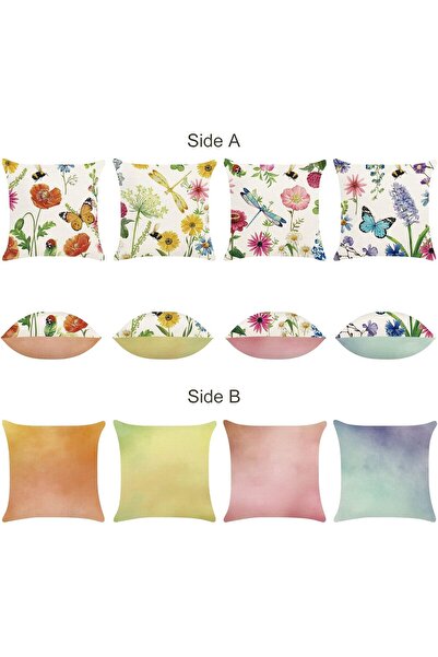 MAKINGTEC Throw Pillow Covers Spring Wild Flower 18 x 18 Inch - 4PCS Polyester Linen