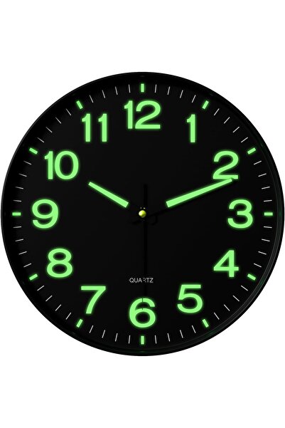 Generic Night Light Wall Clock, 12-inch Silent Non-Ticking Quartz, Glow-in-the-Dark (Black)
