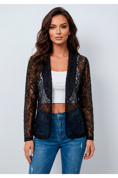 Little Visqon Önü Açık Dantelli Tül Blazer Ceket