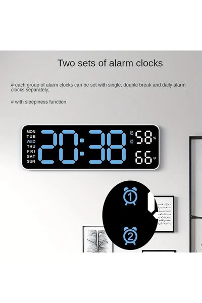 Generic Large Digital Wall Clock with Temperature & Humidity - Green LED Display