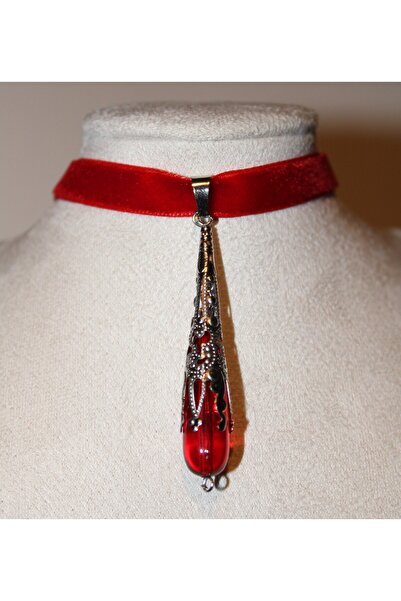 Mournbelle Çelik Gotik Asalet Kırmızı Kristal Choker (El yapımı)
