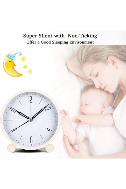 bolivia's Analog Alarm Clock, 4 Inch Super Silent Non-Ticking Table Clock with Night Light (White)