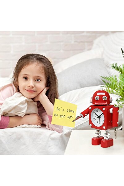 MASROO ساعة منبه روبوتية غير موقوتة مصنوعة من المعدن المقاوم للصدأ - ساعة إيقاظ مزودة بأضواء عين وامضة وساعة