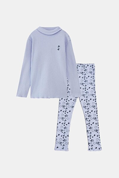 LOVETTI Light Lilac Heart Printed Girl Child Ribbed Knit Lower Upper Set