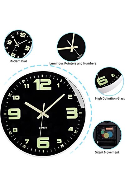 X SPRING Luminous Wall Clock, 30cm Large Light Up Clock with Clear Numbers
