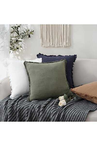 Generic Set of 2 Decorative Throw Pillow Covers Boho Farmhouse Cushion Cover with Tassels 18x18 Inch Olive G