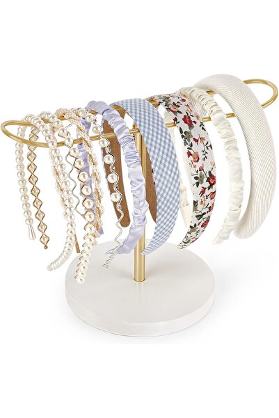 Dahey Metal Headband Holder and Organizer - Modern Gold Hair Accessories Disp...