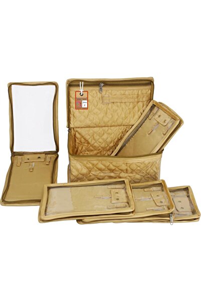 atorakushon Women's Satin Makeup Pouches Cosmetic Necklace Earrings Vanity Jewellery Organiser (Gold