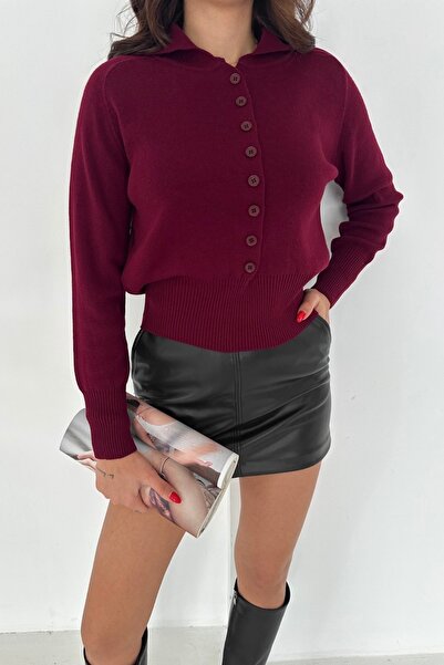 Noi Belis Basic Bluzan Cut Button Detailed Polo Neck Knitwear Sweater Aw25Kz0119