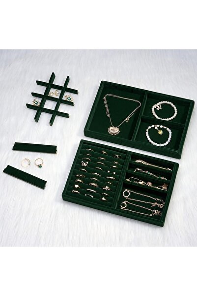 PROCASE Set of 2 Stackable Jewelry Organizer Trays for Drawers - Green