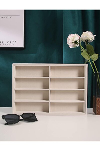 Coward Velvet Glasses Tray, Beige Eyeglasses Watches Jewelry Display Tray Box for Men Women (8 Grids