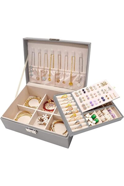 ANTOLE صندوق مجوهرات للنساء والفتيات، منظم مجوهرات من الجلد الصناعي بطبقتين (...