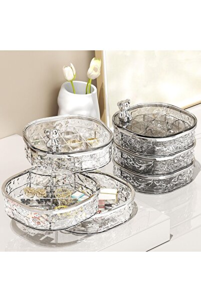 NALACAL صندوق تخزين مجوهرات للبنات، منظم مجوهرات شفاف دوار بثلاث طبقات مع غطاء