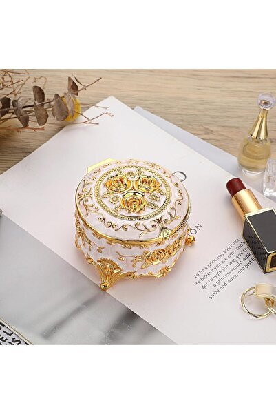 NALACAL Vintage Gold Round Jewelry Box (Small) - Engraved Zinc Alloy