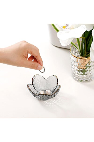 Binoster Glass Flower Trinket Dish - Grey (9cm)
