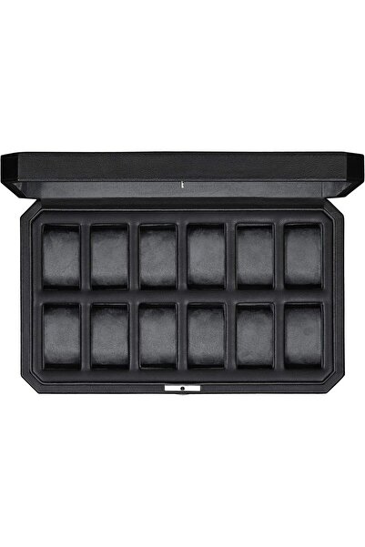 ROTHWELL صندوق ساعات جلدي للرجال بـ 12 فتحة (أسود/رمادي)