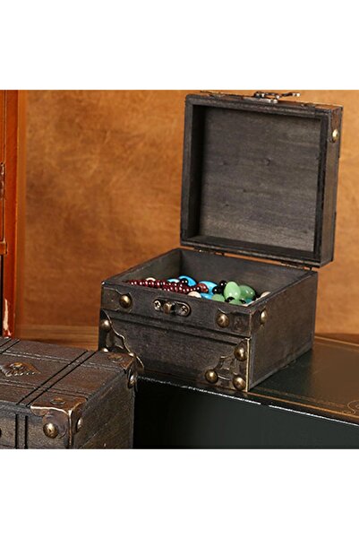 Fdit Large Jewelry Box – Antique Dark Grey Wood with Metal Lock and Key