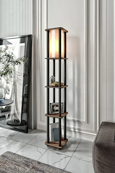 RAVILO Estantes Kare Dekoratif Raflı Lambader Ceviz