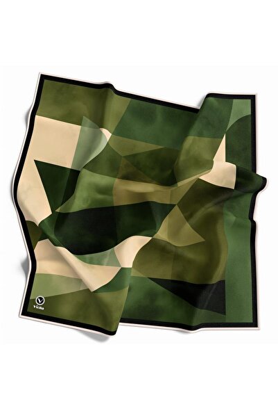 VİOLLA Kristal Geometrik Desenli Zümrüt Yeşili Renkli 90x90 Eşarp (İpek İçerm...