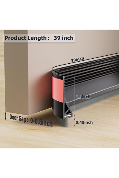 Yelajoy 39"x2.2" Under Door Draft Stopper with Brush (Black, 78")