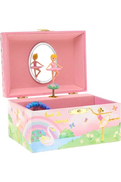 Jewelkeeper صندوق مجوهرات موسيقي للفتيات مع راقصة باليه دوارة وقوس قزح ورقائق ذهبية - بحيرة البجع