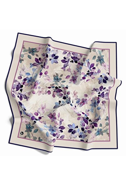 VİOLLA Kristal Çiçek Desenli Mor - Lacivert Renkli 90x90 Eşarp (İpek İçermez)...