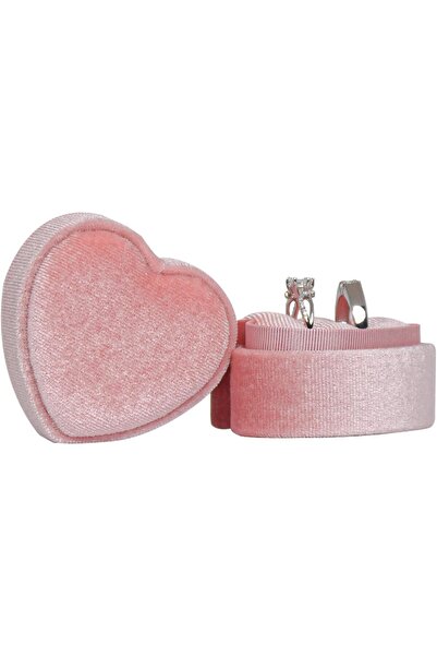 Tazweeq صندوق ديزاين ستر المخملي ذو الحلقة المزدوجة على شكل قلب (وردي)