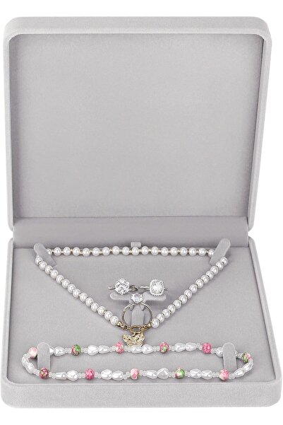 LETURE Velvet Jewelry Set Box, Velvet Gift Box for Bracelet Necklace Earring Ring (Grey)