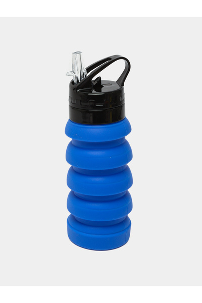 4basix Silicone Collapsible Water Bottle 530ml - Foldable, Leak-Proof, BPA-Free, with Straw, Blue