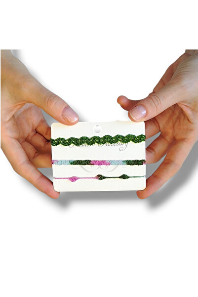 STE El Yapımı Özel Tasarım Üçlü Bileklik Seti - Çok Renkli Dantel Örgü