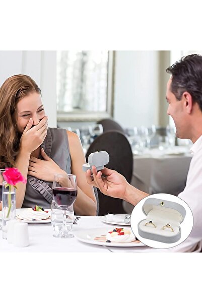 Khazna Velvet Ring Box - Oval Vintage Holder, Light Grey (Holds 2 Rings)