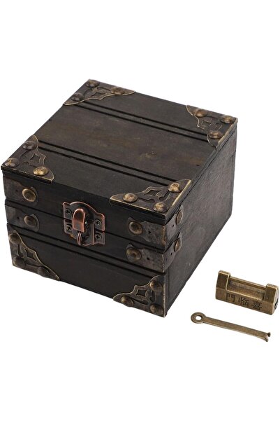 Fdit Large Jewelry Box – Antique Dark Grey Wood with Metal Lock and Key